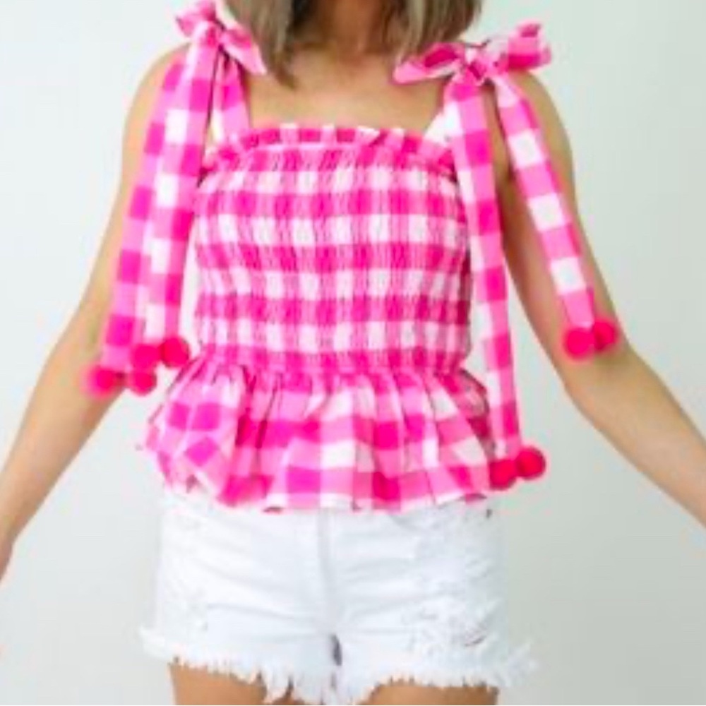 TCEC Pink & White Checked Tank with tie shoulders size Medium